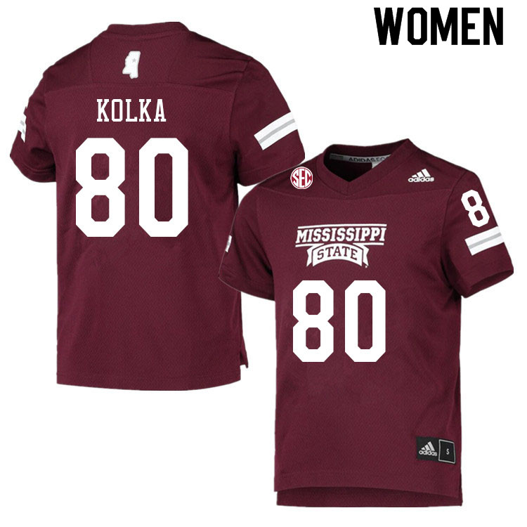 Women #80 Kade Kolka Mississippi State Bulldogs College Football Jerseys Sale-Maroon